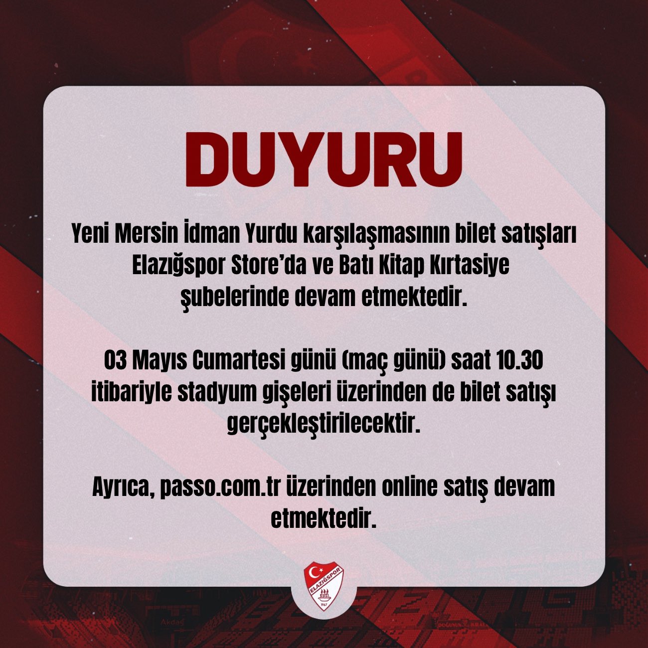 Elazığspor sevdalılarının dikkatine!